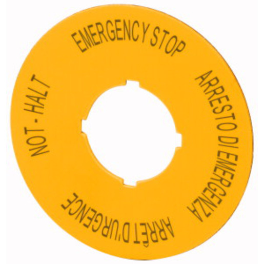 éTiquette, arrêt d'urgence, d=90mm, jaune, de, en, fr, it