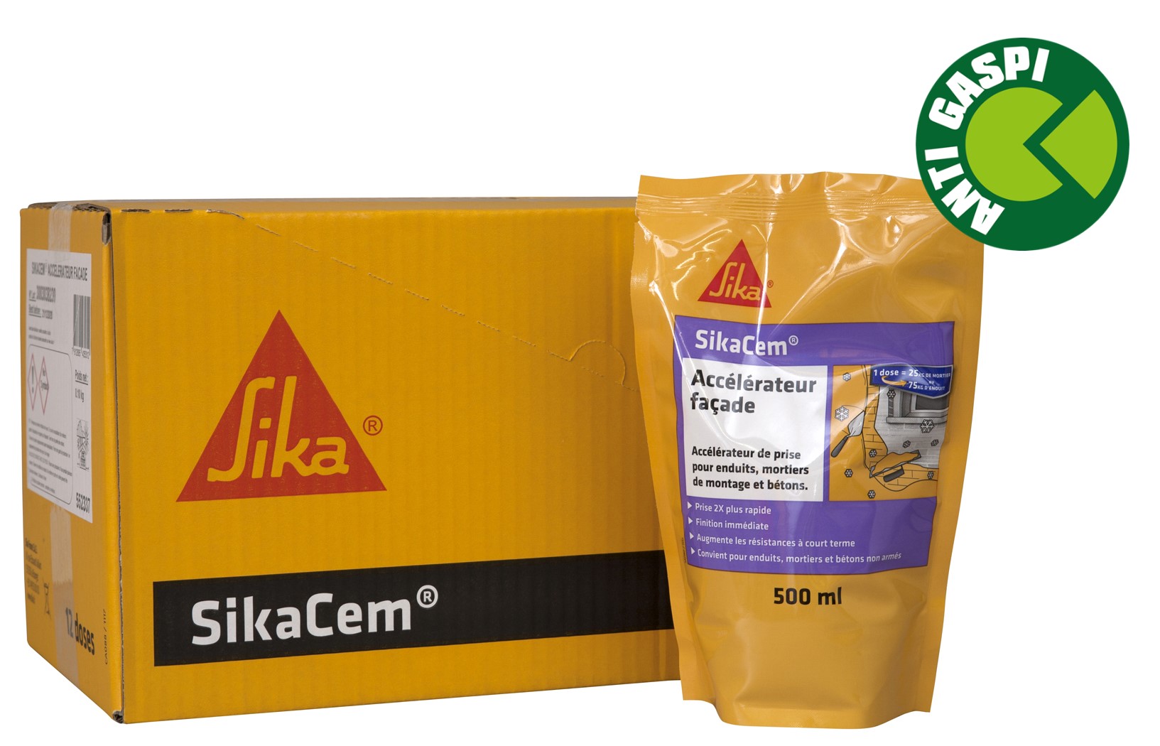 Sikacem® accélérateur façade. Accélérateur de prise pour enduits, mortiers de montage et bétons.