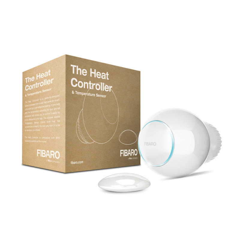 Heat controller starter pack fibaro - tête thermostatique + capteur de température- z-wave - blanc