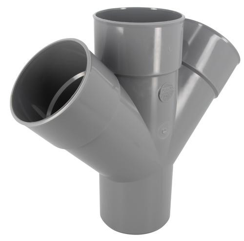 Culotte double parallèle mâle-femelle 45° - urt14 - pvc gris - ø 100 mm